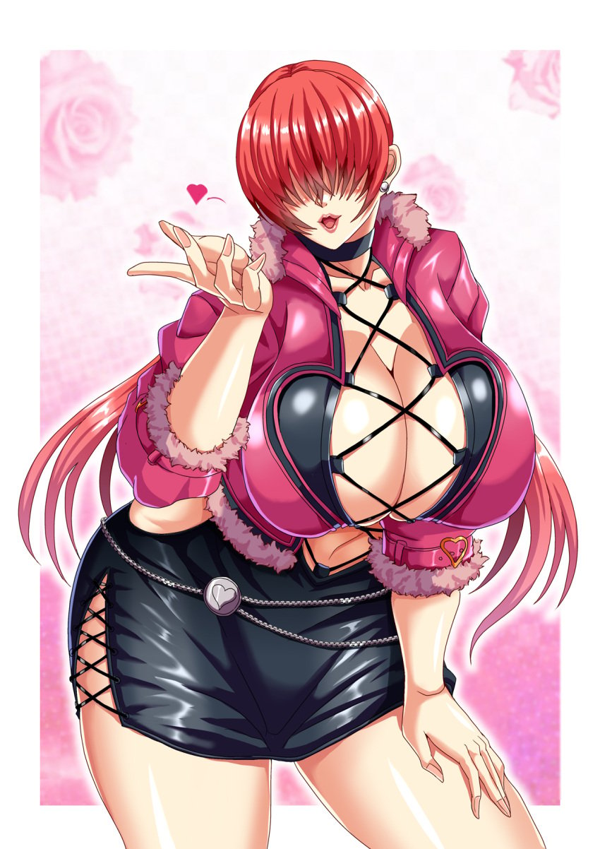 1girls big_breasts blowing_kiss cleavage curvaceous eyes_hidden female female_only hand_on_hip hi_res king_of_fighters large_breasts light_skin looking_at_viewer mifune_seijirou miniskirt shermie_(kof) short_skirt snk standing thick thick_thighs voluptuous voluptuous_female wide_hips