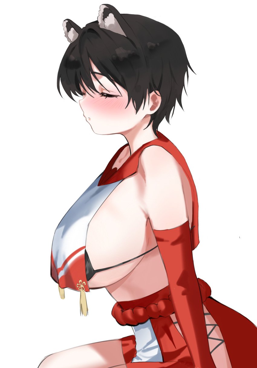 1girls artist_request big_breasts black_hair blue_archive breast_curtains breasts female gigantic_breasts huge_breasts solo_female tsubaki_(blue_archive)