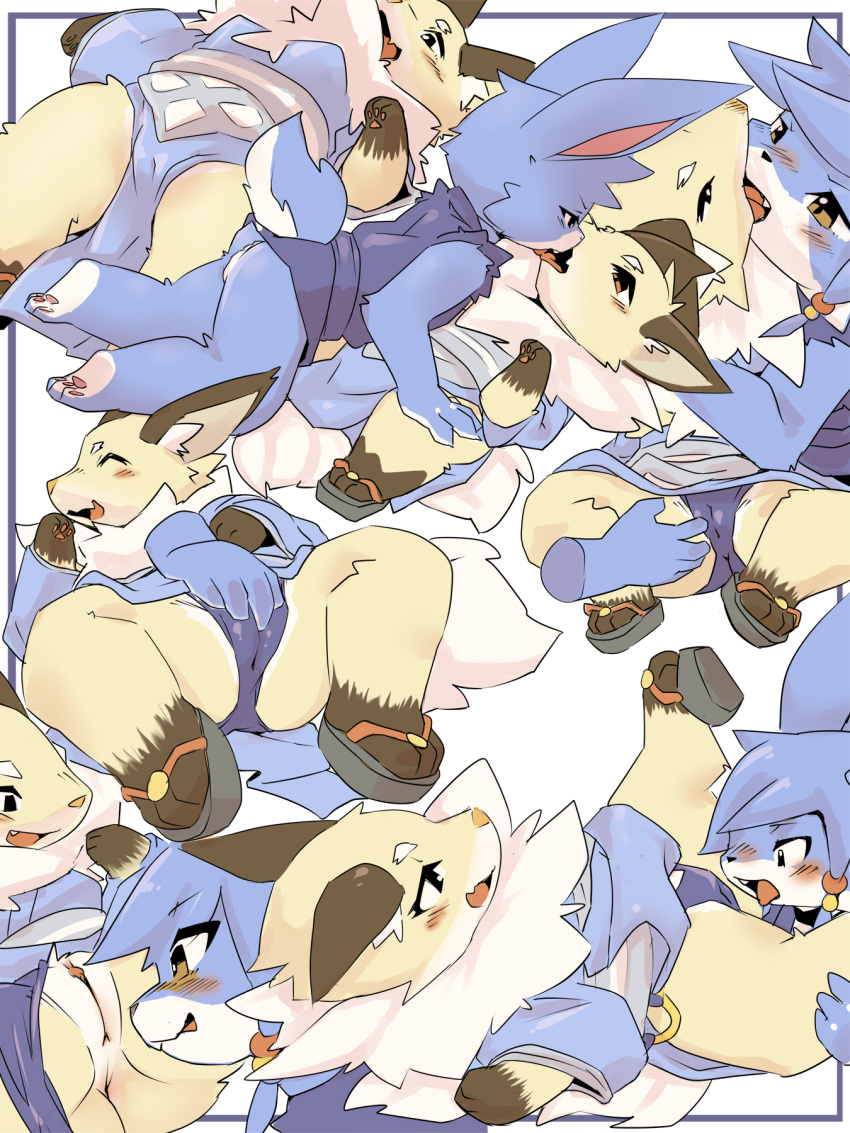 2022 3:4 anthro blue_body blue_fur blue_hair buckteeth canid canine cody_(world_flipper) comic cygames duo female fox fur hair hi_res lagomorph leporid male male/female mammal open_mouth pu_sukebe rabbit teeth text world_flipper yellow_eyes