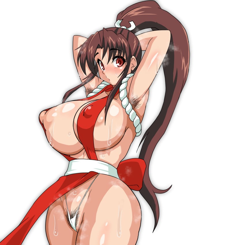 aozoras_o areolae armpit_hair armpits arms_up athletic athletic_female big_breasts breasts brown_eyes brown_hair bursting_breasts busty cleavage erect_nipples fatal_fury female female_focus female_only hourglass_figure king_of_fighters kunoichi large_breasts long_hair mai_shiranui ninja nipple_bulge nipples overflowing_breasts ponytail pubes pubic_hair pubic_hair_peek s_o sideboob skimpy skimpy_clothes snk standing sweat tagme thong wide_hips