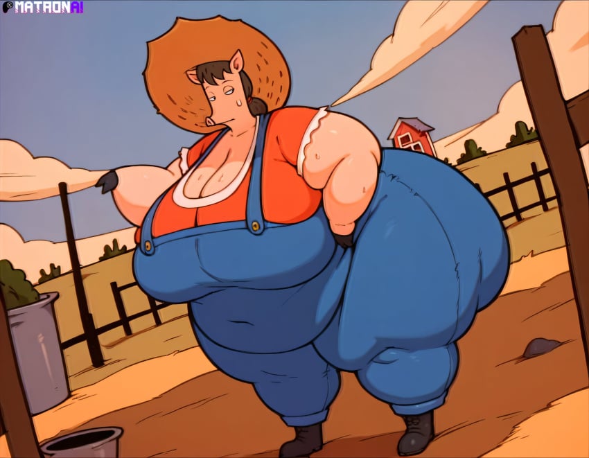 ai_generated anthro aunt_jane_cornfed_(duckman) duckman female furry matronai_(artist) overweight pig