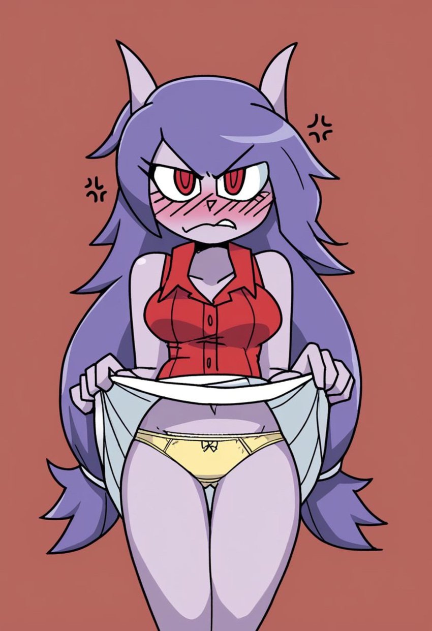 ai_generated anthro aquatic_dragon blush civitai dragon embarrassed female female_protagonist freedom_planet freedom_planet_2 helltaker_(style) looking_at_viewer low_effort off_model panties poor_quality sash_lilac tovoci video_games water_dragon