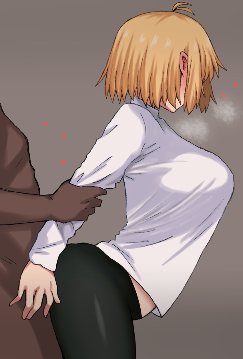 1boy 1girls alternate_breast_size arcueid_brunestud ass assjob big_breasts blonde_hair blush breasts breasts_bigger_than_head bubble_butt grabbing_arm grabbing_from_behind grinding heart hearts holding_arm huge_ass huge_boobs huge_breasts humping implied_penetration implied_sex large_ass large_breasts looking_away looking_back maz_515 melty_blood pantyhose penetration plump side_view steaming_body sweat sweater thick thick_thighs top_heavy tsukihime wide_hips