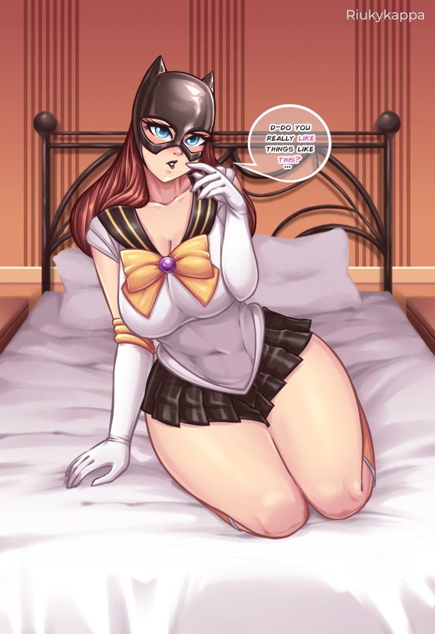 barbara_gordon batgirl batman_(series) bedroom big_breasts blush blushing huge_breasts riukykappa sailor_moon tagme talking_to_viewer thick_thighs