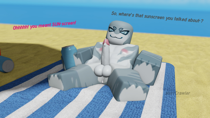 3d after_sex anthosa_(molecular_breakdown) ass beach beer creampie cum cum_in_ass drunk duro_(molecular_breakdown) erection fat_ass gay molecular_breakdown murrcrawler muscular_male naked penis roblox roblox_game robloxian speech sunscreen tail_lift text watermark xenetic