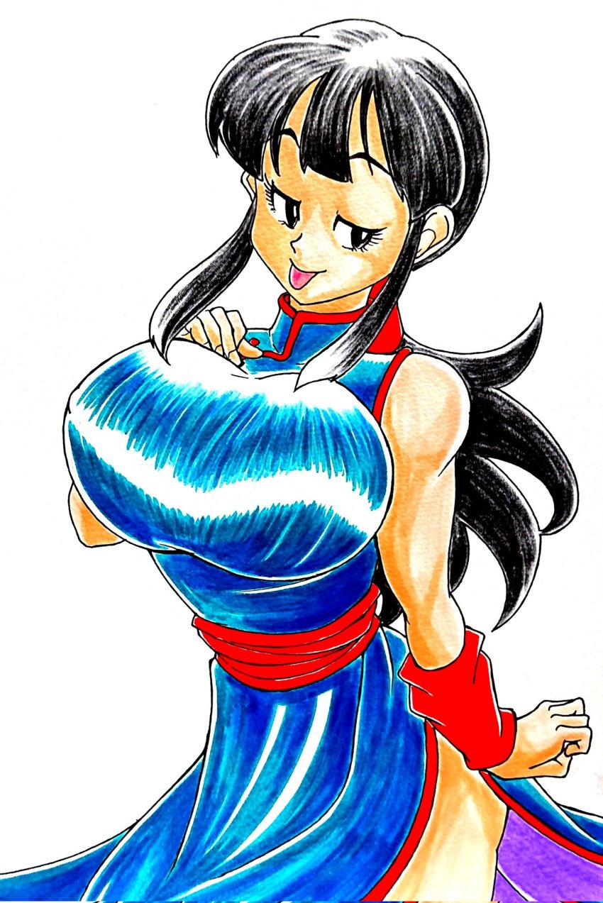 1girls area5169458561 big_penis chichi dragon_ball dragon_ball_z female fully_clothed huge_breasts tongue_out top_heavy traditional_media_(artwork)