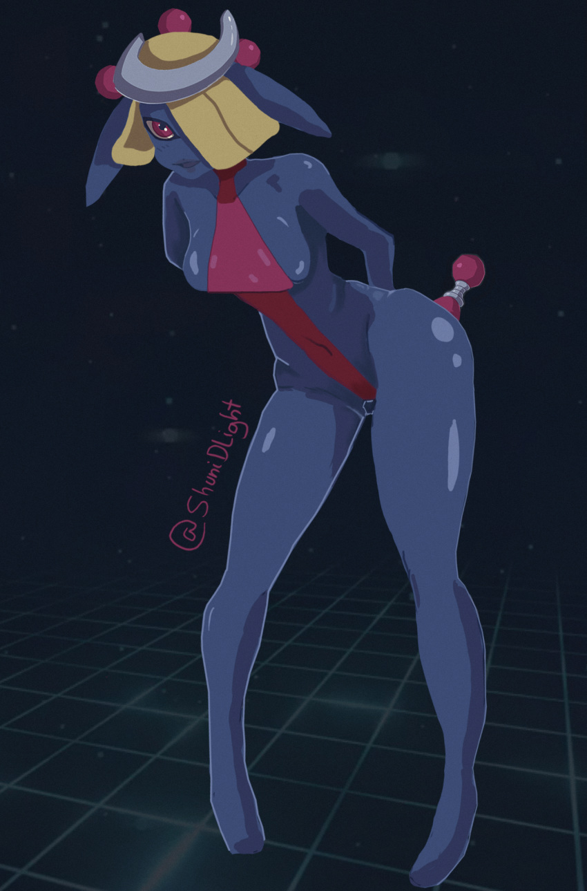 1girls breasts female pocus shunidlight source_request temtem text thick_thighs watermark wide_hips