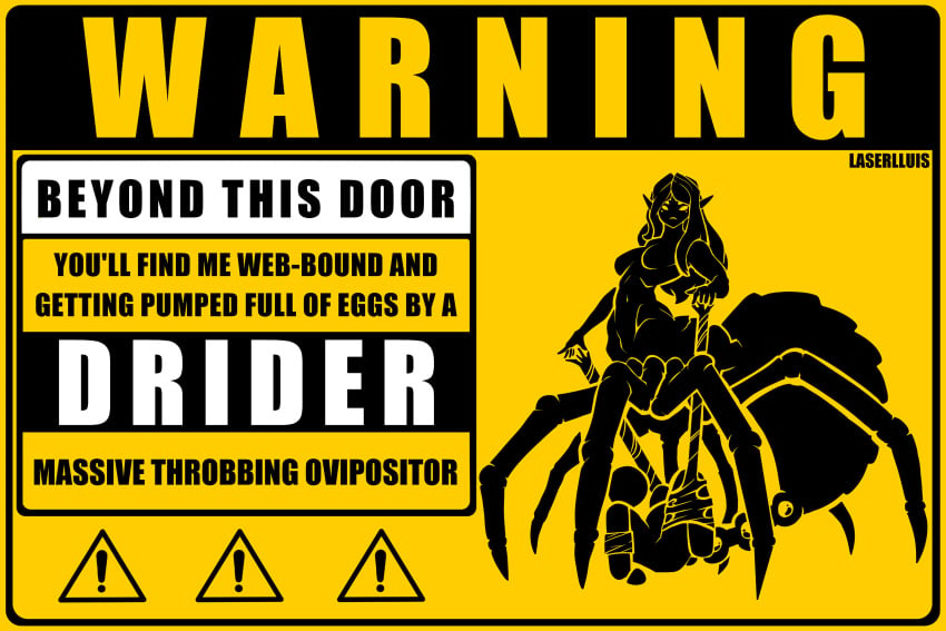 3:2 absurd_res ambiguous_gender arachnid arachnid_taur arthropod arthropod_taur bodily_fluids bound breasts drider dungeons_and_dragons duo egg egg_implantation female female/ambiguous genitals hasbro hi_res human lluisabadias mammal naked nude oviposition ovipositor spider spider_taur spider_web tagme taur text warning_sign warning_sign_person wizards_of_the_coast