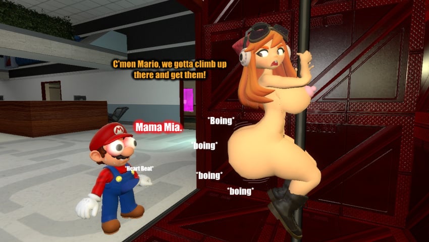 3d 3d_(artwork) ass_bigger_than_head ass_focus ass_jiggling big_ass big_breasts big_butt boner_in_pants bouncing_ass bubble_butt dialogue garry's_mod gmod heartbeat human_meggy kaibernation mario mario_(series) meggy_spletzer naked_female nervous nipples onomatopoeia side_ass smg4 text