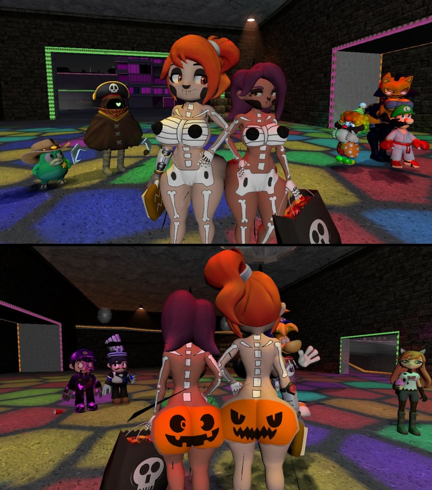 3d 3d_(artwork) ass_bigger_than_head belle_fontiere big_ass big_ass_cheeks big_asses big_breasts bob_(smg4) bodypaint crossover desti_(smg4) fishy_boopkins_(smg4) garry's_mod gmod halloween_(series) halloween_costume halloween_party huge_ass human_meggy kaibernation luigi mario mario_(series) meggy_spletzer naked nipples nosebleed pumpkin_butt pussy rayman skeleton_costume smg3 smg4 smg4_(character)