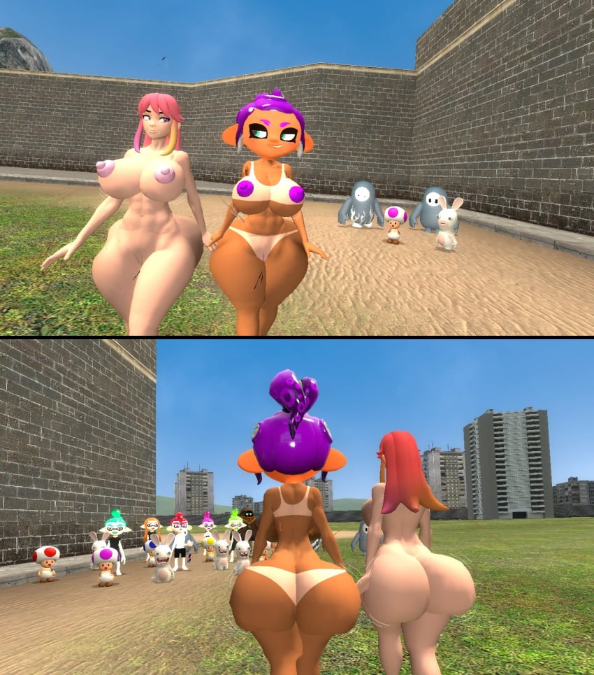 3d 3d_(artwork) ass_bigger_than_head big_ass big_breasts crossover debbie_the_octoling fan_character garry's_mod gmod hanging_out huge_ass jiggling_ass jiggling_breasts jiggling_butt kaibernation light-skinned_female nipples octoling octoling_girl purple_nipples purple_pussy pussy saiko_bichitaru_(smg4) smg4 splatoon tan-skinned_female tanline walking