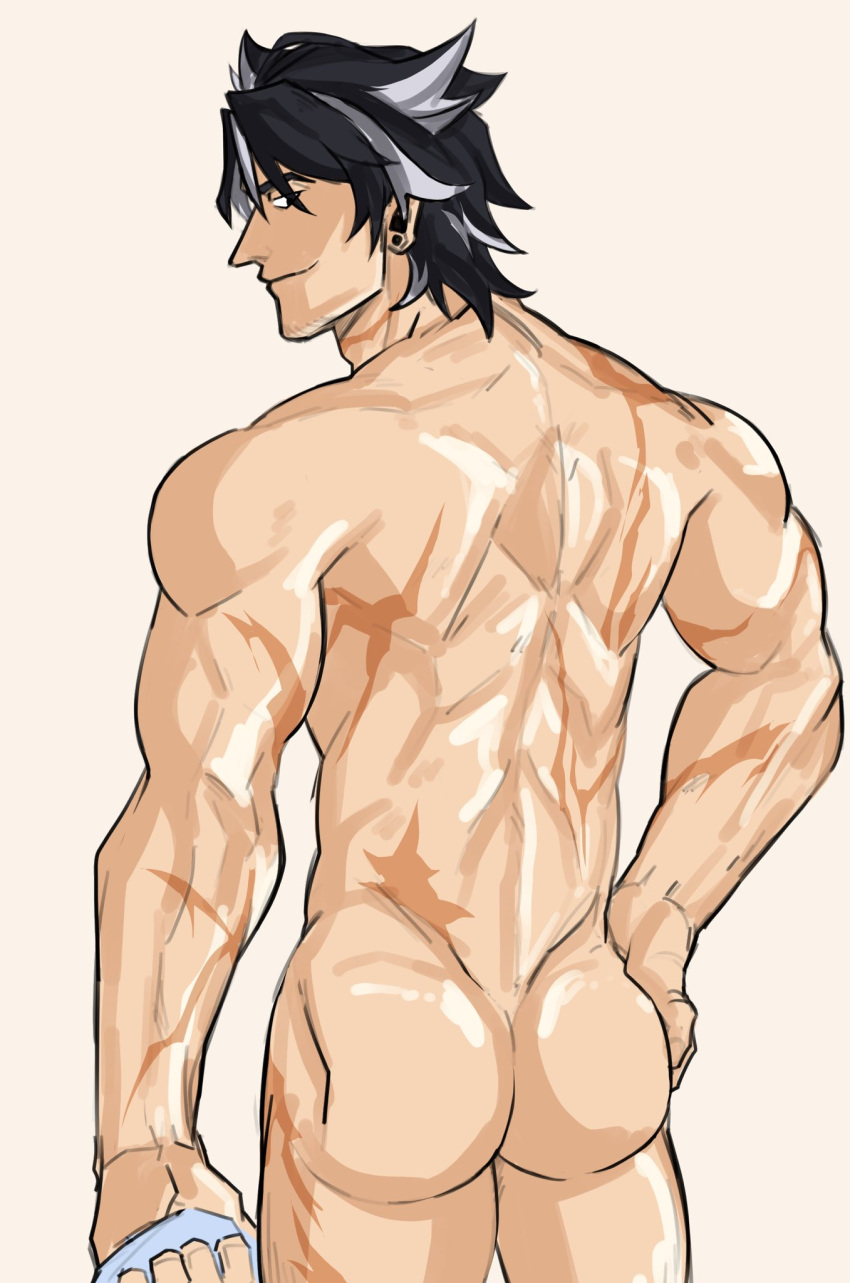 ass bara biceps bluewdump genshin_impact male male_only manly mature_male muscular_back muscular_male nude wriothesley_(genshin_impact)