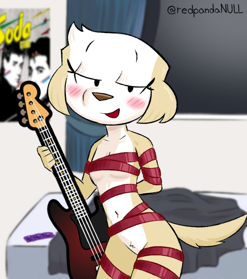 1girls aggressive_retsuko aggretsuko bass_guitar breasts female inui_(aggressive_retsuko) inui_(aggretsuko) nude redpandanull ribbon sanrio tagme