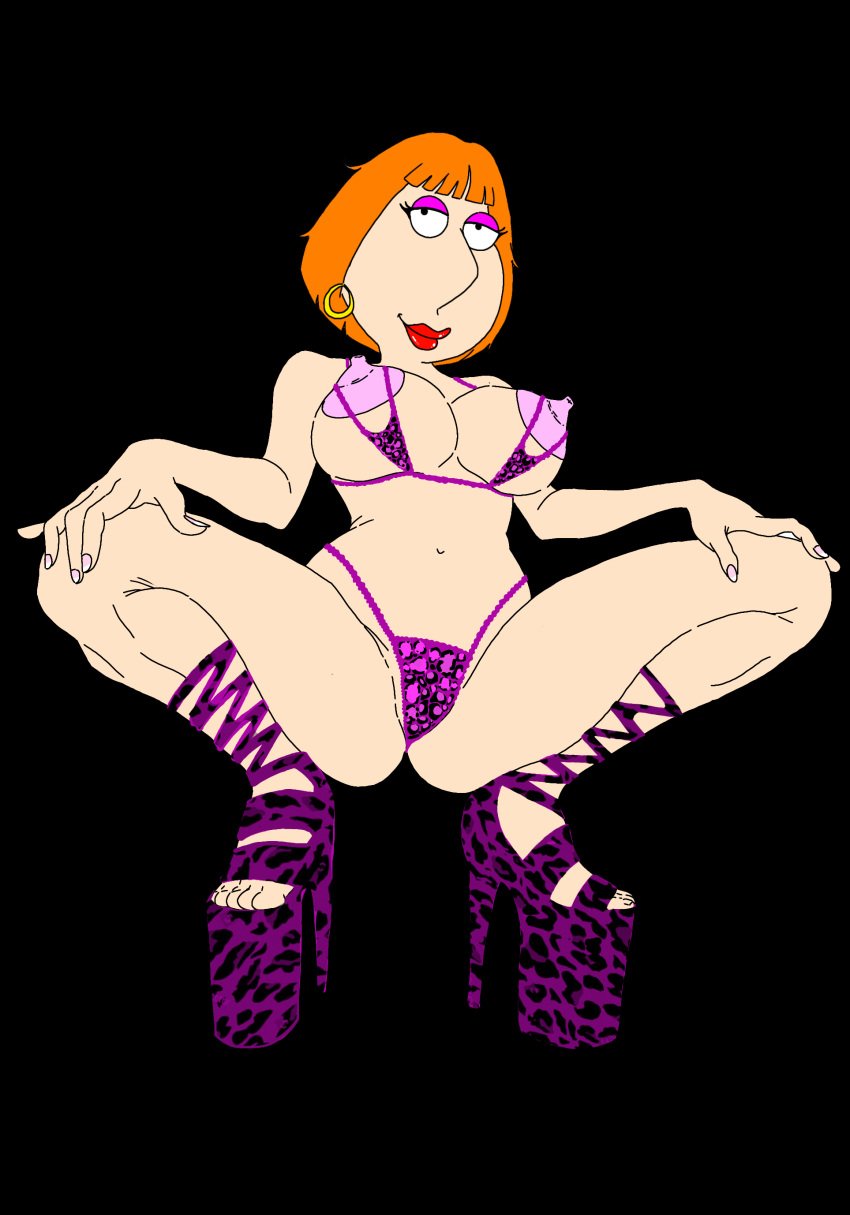 big_areolae big_nipples bobcut family_guy french_nails hard_nipples high_heels hoop_earrings legs_apart leopard_print leopard_print_bikini lois_griffin looking_at_viewer looking_down milf nipples nipples_visible_through_clothing orange_hair pink_lingerie pink_makeup pink_nipples red_lipstick solo_female squatting