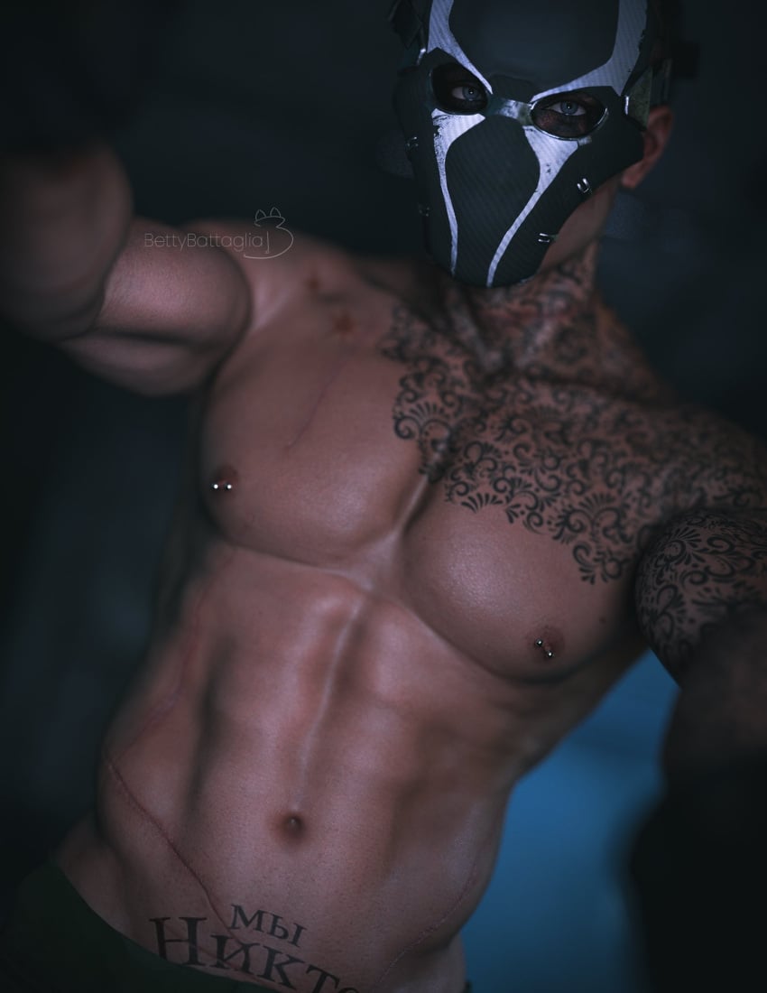 1boy 3d arm_tattoo bettybattaglia call_of_duty chest_tattoo daddy looking_at_viewer male male_only manly mask masked masked_male muscular muscular_male nikto nipple_piercing pierced_nipples shirtless shirtless_male solo solo_male stomach_tattoo tattoos tough_guy