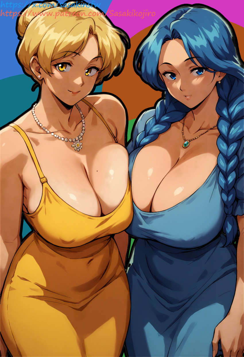 2girls dress multiple_girls sasakinsfw sfw standing tagme