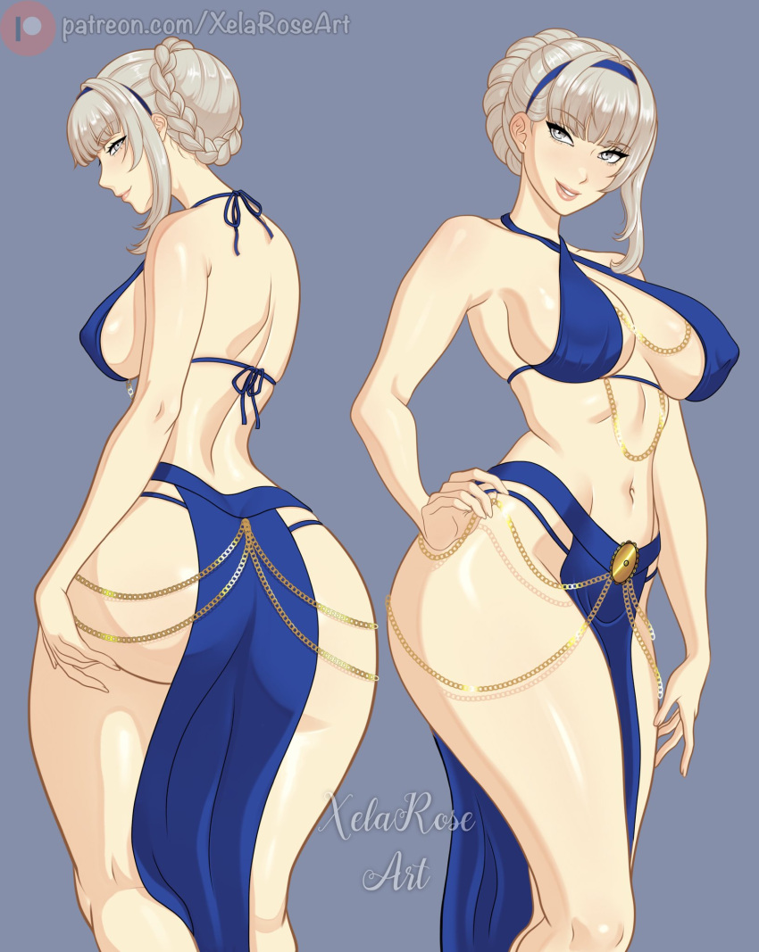 1girls alternate_version_available ass atlus back back_view backboob big_ass big_breasts blue_dress breasts cleavage dress female female_only grey_eyes grey_hair hair hair_bun hand_on_ass hips huge_ass huge_breasts lips looking_back merope_(persona) pelvic_curtain persona persona_5 persona_5:_the_phantom_x skimpy skimpy_dress solo solo_female thighs wide_hips xelaroseart yomorio_lingerie