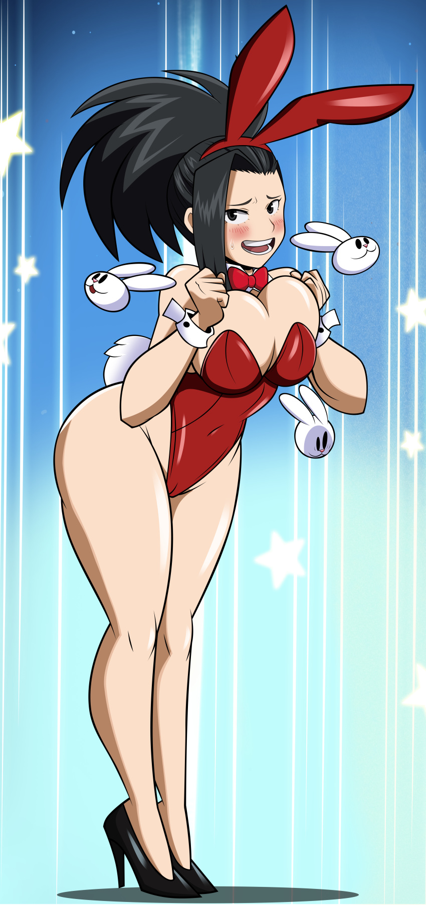 1girls adult_swim bare_shoulders big_ass big_breasts big_butt bimbo black_eyes black_hair blush breasts bunny_ears bunny_girl bunny_tail bunnysuit busty cameltoe cleavage curvy detached_collar detailed_background eyelashes fake_tail feet female female_only front_view full_body grimphantom high_heels hourglass_figure huge_breasts human leotard long_hair looking_at_viewer momo_yaoyorozu my_hero_academia open_mouth ponytail pose posing shadow shiny shiny_skin solo standing stiletto_heels teenager thick_thighs thong tied_hair toonami very_high_heels voluptuous wide_hips wrist_cuffs