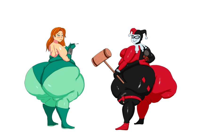 2girls akkyon ass batman_(series) big_ass bottom_heavy dc dc_comics fat_ass female harley_quinn harley_quinn_(classic) huge_ass poison_ivy