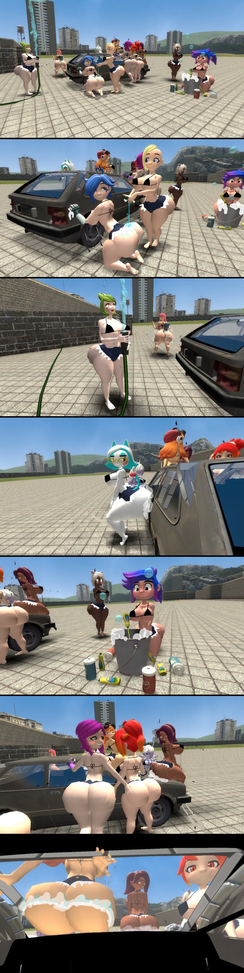 12girls 3d 3d_(artwork) ass_on_glass barefoot belle_fontiere big_ass_cheeks big_asses big_breasts car_wash car_washing comic comic_page desti_(smg4) elizabeth_(smg4) elizabeth_(smg4_oc) feet female_only glitch_productions human_meggy jean_shorts kaibernation karen_(smg4) karen_katphish lucinia_porter meggy_spletzer melony_(smg4) meta_runner minion_(smg4) saiko_bichitaru_(smg4) smg4 soap_bubbles sofia_porter soles sunset_paradise tari_(smg4) toes wet_ass whisk_(sunset_paradise)