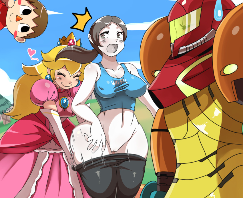 1boy 3girls 5_fingers :o alien alien_girl animal_crossing animal_crossing_boy armor ass assisted_exposure beige_nose black_eyes blonde_hair blush bottom_heavy breasts brown_hair cleavage closed_eyes clothed clothing cloud crossover crown curvy dress earrings elbow_gloves embarrassed erect_nipples erect_nipples_under_clothes exposed exposed_pussy eyelashes female female_focus female_with_female fully_clothed gloves grasp grey_eyes grey_hair grey_skin group hair happy headgear heart huge_ass huge_breasts human humanoid humiliation leggings legwear long_hair male male_with_female mammal mario_(series) metroid multiple_girls navel nintendo nipple_bulge nipples no_panties no_underwear open_mouth orange_nose outdoors outside pants pants_down pants_pulled_down pantsing partially_clothed plant ponytail princess princess_peach pulling_down_pants pussy raised_arm royalty samus_aran shadow shiny shocked short_hair sky smile sssonic2 standing subtle_pussy suit super_smash_bros. surprised sweat sweatdrop thigh_gap thighs thin_waist tight_clothing tongue tree undressing vagina video_games villager_(animal_crossing) white_nose wide_hips wii_fit wii_fit_trainer wood yoga_pants