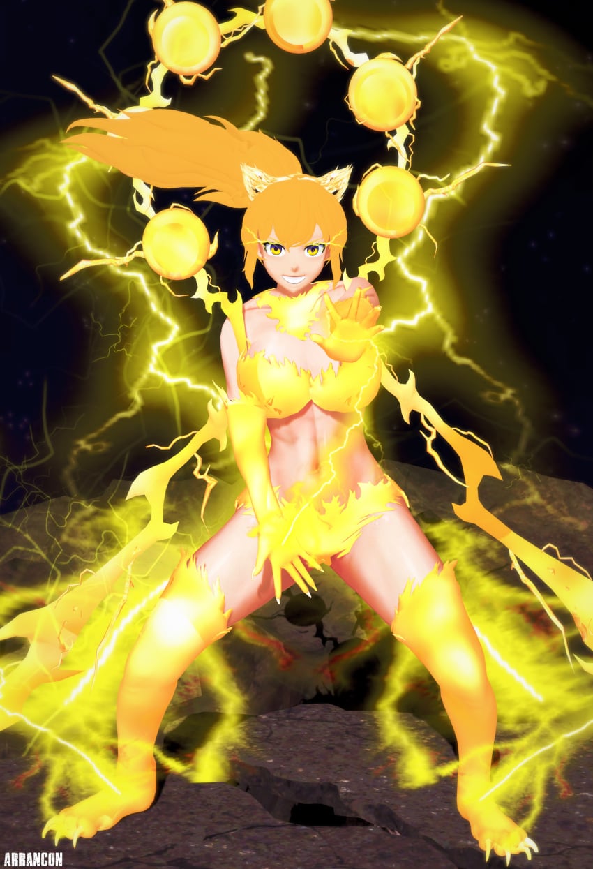 1girls arrancon bleach bleach:_the_thousand-year_blood_war blonde_female blonde_hair crossover half-dressed half_naked_female lighting lighting_effects long_hair long_hair_female pose posing purple_eyes rwby shihouin_yoruichi shihouin_yoruichi_(cosplay) solo_female yang_xiao_long