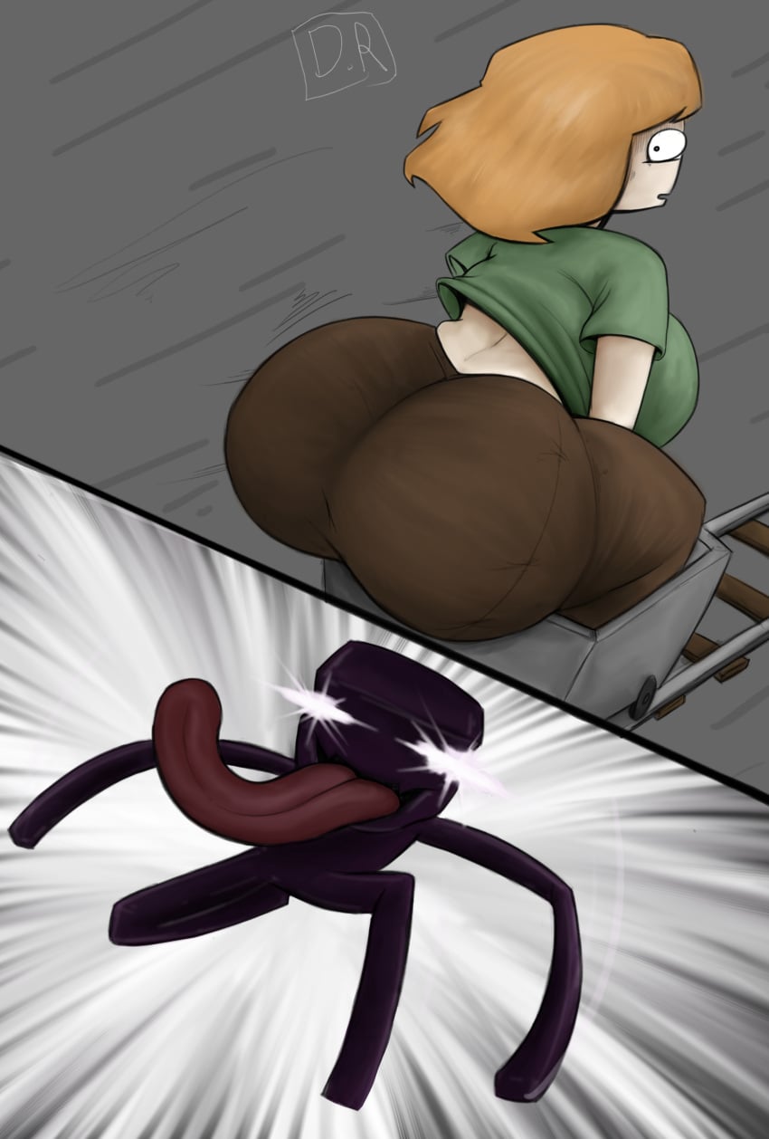 1girls alex_(minecraft) ass black_body breasts enderman female female_focus female_only hips large_ass large_breasts lens_flare lens_flare_eyes long_tongue minecart minecraft mojang mrbrickeater orange_hair railroad_tracks running thick_thighs thighs tongue tongue_out wide_hips