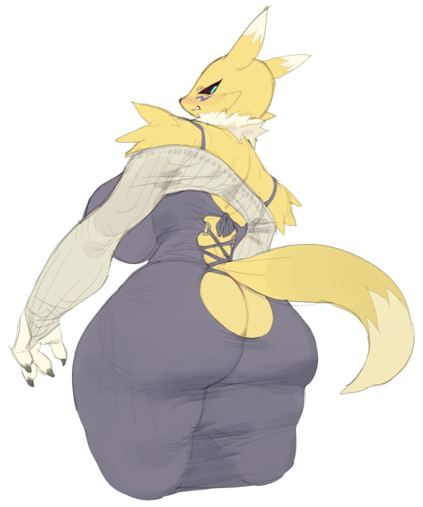 anthro aqua_eyes ass bandai_namco big_ass big_breasts breasts digimon digimon_(species) female fur maotthat renamon solo thick_thighs video_games wide_hips