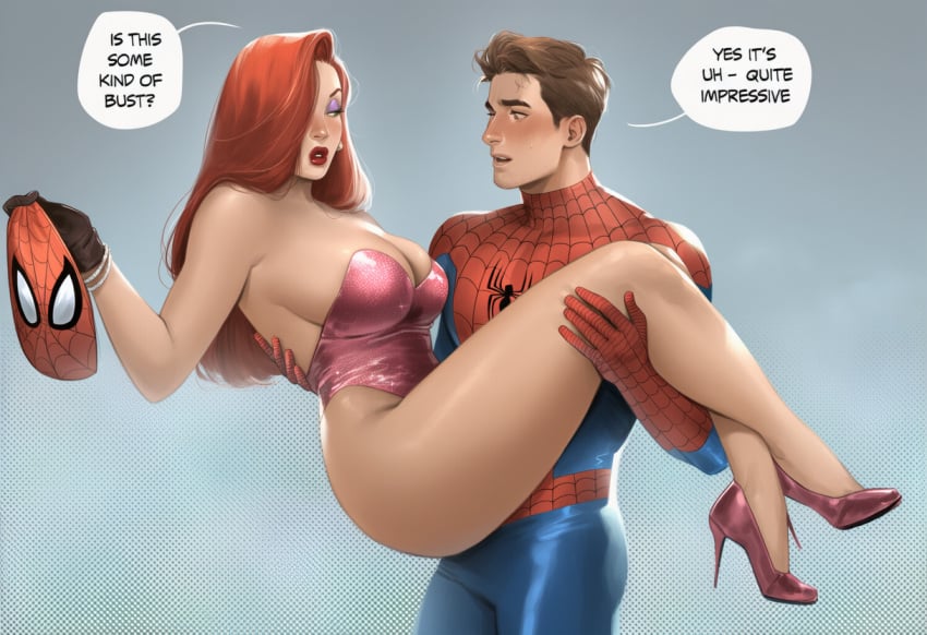 1boy 1boy1girl 1girls ai_generated big_ass big_breasts big_thighs breasts crossover curvaceous curvy curvy_figure digital_media_(artwork) disney female hips huge_ass huge_breasts huge_thighs jessica_rabbit large_ass large_breasts large_thighs legs light-skinned_female light-skinned_male light_skin male male/female marvel marvel_comics mature mature_female movie_reference peter_parker phophopho red_hair slim_waist spider-man spider-man_(series) straight the_naked_gun thick thick_ass thick_hips thick_legs thick_thighs thighs touchstone voluptuous waist who_framed_roger_rabbit wide_hips