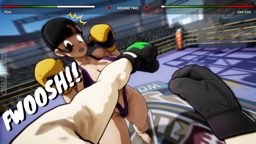 1boy 1girls 3d 3d_(artwork) anon big_breasts black_boxing_gloves black_gloves black_hair boxing boxing_gloves boxing_ring breasts chalkfights chichi dodge dodging dragon_ball dragon_ball_z femdom fight fighting fighting_ring gloves hair_bun health_bar huge_breasts kabalmystic_(style) large_breasts male_pov milf mixed_boxing pov pov_boxing punch punching short_hair slingshot_swimsuit swimsuit thick thick_thighs thighs wide_hips yellow_boxing_gloves yellow_gloves