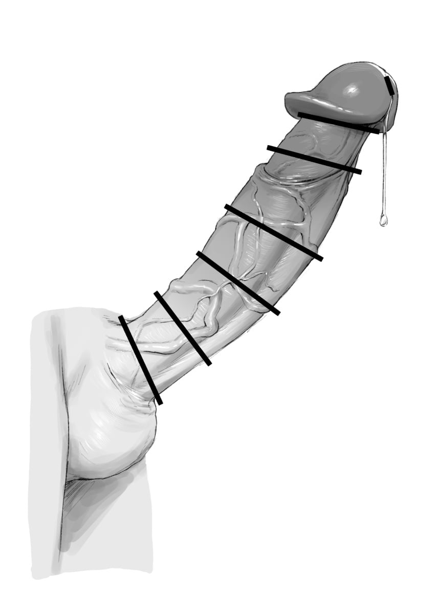 1boy bar_censor censored deka_(deka_4242) erection greyscale highres monochrome non-web_source original penis penis_focus precum precum_drip simple_background solo testicles white_background