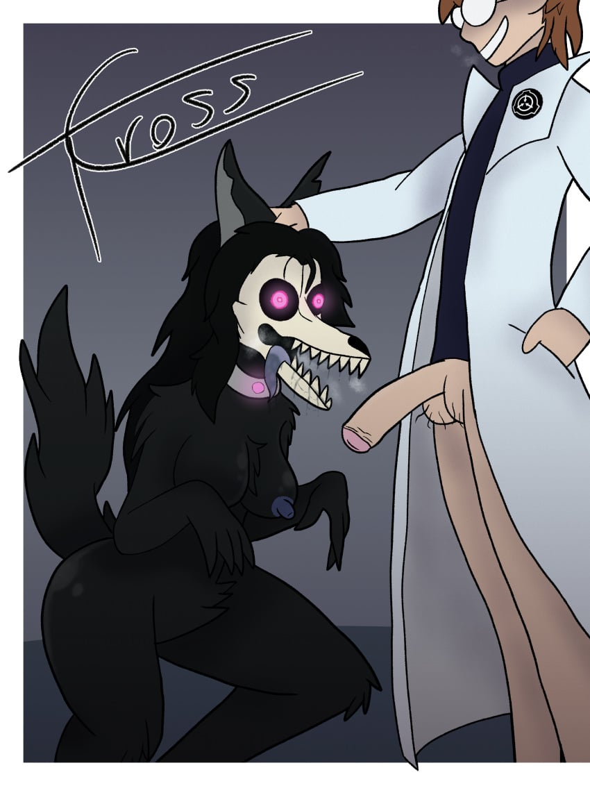 artist_signature artist_upload black_hair brainwashed breasts collar dog_girl dog_pose dog_tail drool drooling furry hypnosis mind_control nipples penis scp-1471 scp-1471-a scp_foundation skull_head tcross