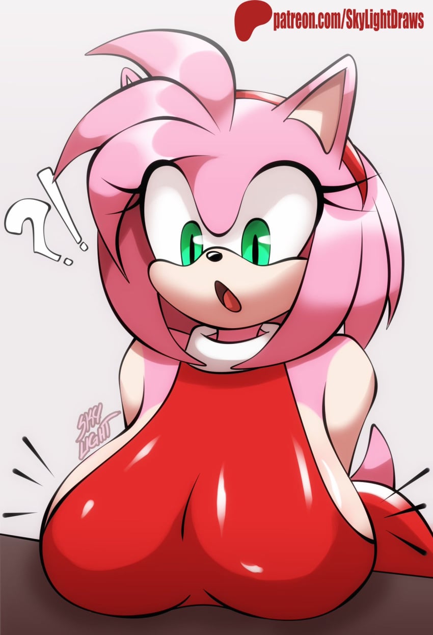 amy_rose big_breasts skylight_(artist) sonic_(series) surprised_expression voluptuous_female