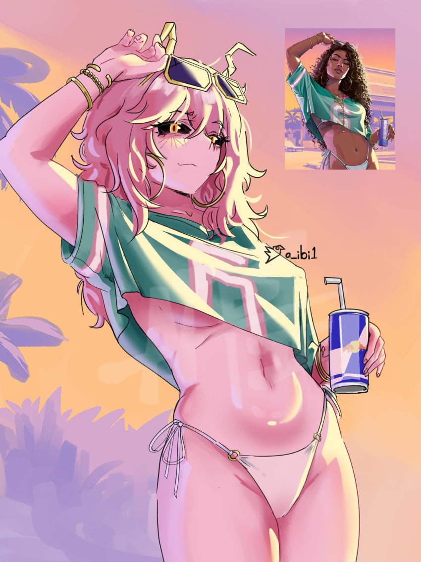 1girls 2d anime anime_character arm_above_head arm_up bare_belly bare_hands bare_hips bare_legs bare_midriff bare_navel bare_skin bare_thighs belly belly_button bikini bikini_bottom black_sclera boku_no_hero_academia bones_(studio) bracelet bracelets breasts closed_mouth_smile clothes cropped_shirt cropped_topwear curvaceous curvaceous_body curvaceous_female curvaceous_figure curvaceous_hips curvy curvy_body curvy_female curvy_figure curvy_hips digital digital_art digital_drawing digital_drawing_(artwork) digital_media digital_media_(artwork) drawing earrings elbows exposed_belly exposed_hips exposed_legs exposed_midriff exposed_navel exposed_skin exposed_thighs eyebrows_visible_through_hair fanart female female_focus female_only fingernails fingers fit_female from_below_view green_clothes green_shirt green_topwear groin gta_vi_cover_girl hair_between_eyes hand_above_head hand_up hip_dips horn horns hourglass_figure inframammary_fold inguinal_crease inguinal_ligament japanese japanese_female japanese_girl lean_figure linea_alba long_hair looking_at_viewer looking_down looking_down_at_viewer low-angle_shot low_angle_view midriff mina_ashido my_hero_academia narrow_waist navel nipple_bulge outdoor outdoor_background outdoors outside pink-skinned_female pink_skin pink_skinned_female portrait posing posing_for_the_viewer post-timeskip reference_image shirt shonen_jump shoulders side-tie_bikini sky_background slender_body slender_waist slim_female slim_waist smile smiley_face smiling smiling_at_viewer solo standing stomach string_bikini sunglasses sunglasses_on_forehead sunglasses_on_head swimsuit swimwear thick_thighs thigh_gap thighs three-quarter_view top_view topwear underboob upper_body view_from_below viewed_from_below weekly_shonen_jump white_bikini white_bikini_bottom white_swimsuit white_swimwear wide_hips