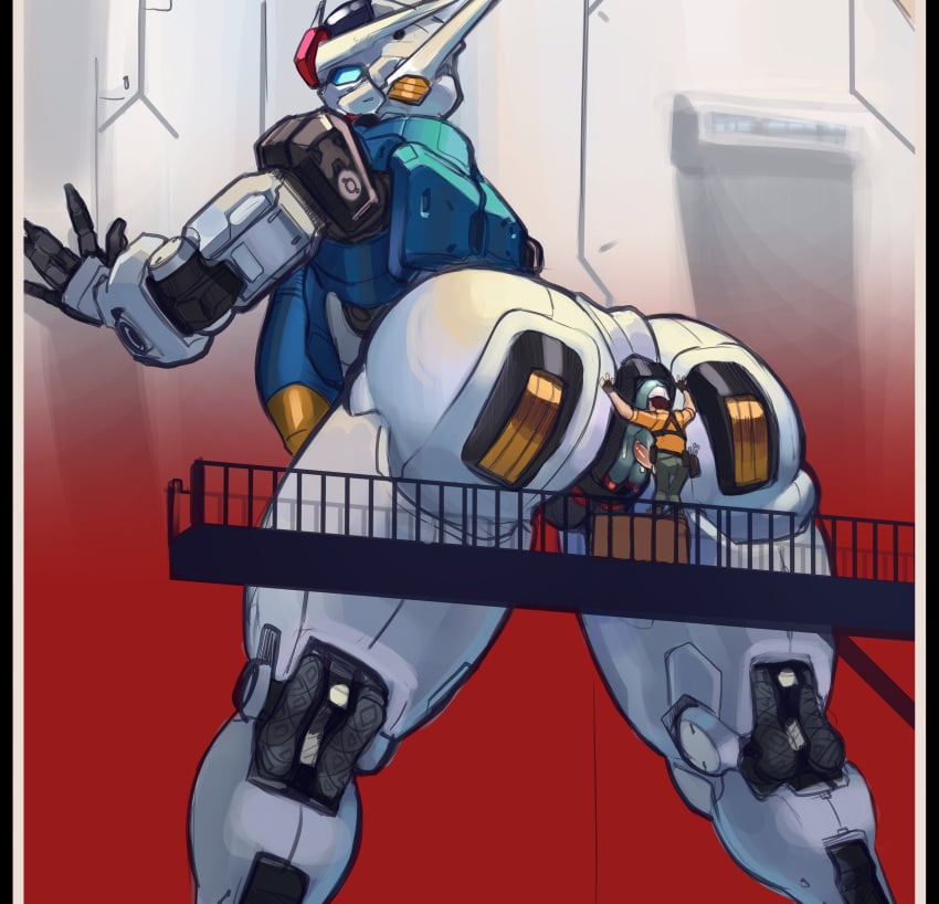 1boy absurdres aqua_eyes armor black_gloves commentary english_commentary fingerless_gloves gloves gundam gundam_aerial gundam_suisei_no_majo highres mecha mecha_focus mechanical_arms mechanical_legs mobile_suit penis pussy robot science_fiction specter_l v-fin