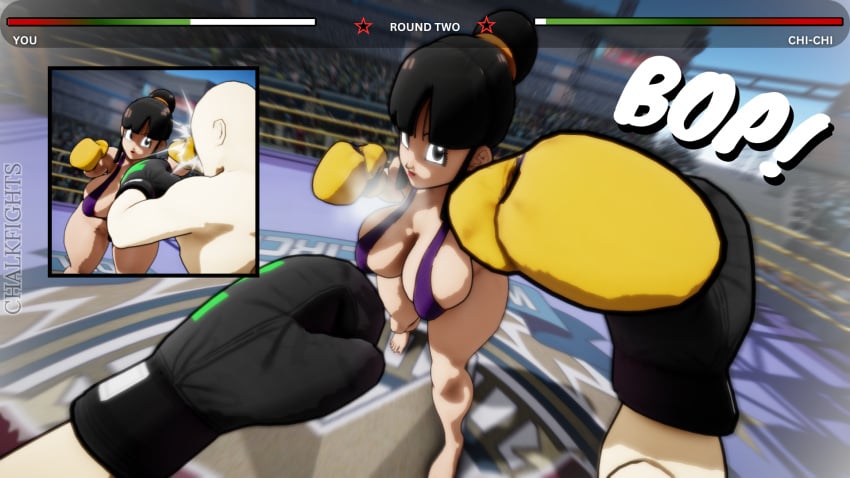 1girls 3d 3d_(artwork) anon big_breasts black_boxing_gloves black_gloves black_hair boxing boxing_gloves boxing_ring breasts chalkfights chichi cleavage dragon_ball dragon_ball_z femdom fight fighting fighting_ring gloves hair_bun health_bar huge_breasts kabalmystic_(style) large_breasts male_pov milf mixed_boxing pov pov_boxing punch punching punching_face short_hair slingshot_swimsuit swimsuit thick thick_thighs thighs wide_hips yellow_boxing_gloves yellow_gloves