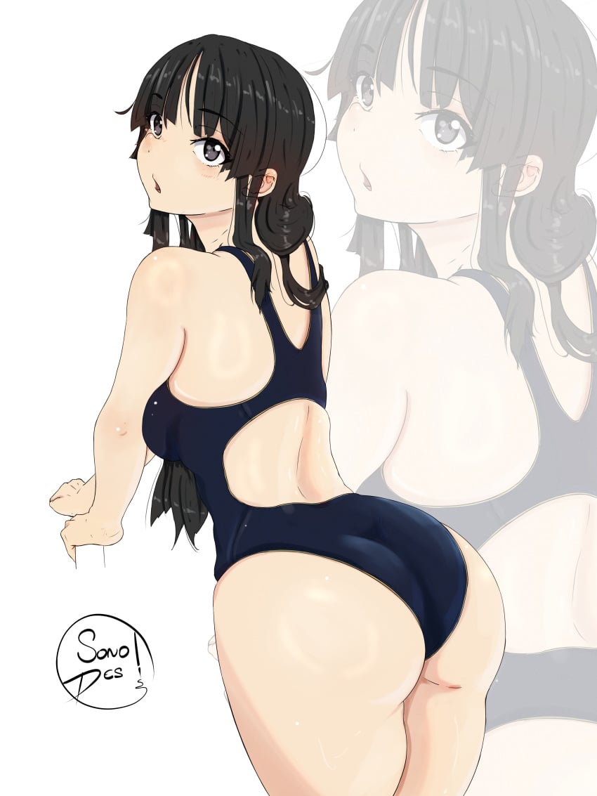 1girls ass black_hair furan_sonoda k-on! mio_akiyama_(k-on!) swimsuit tagme