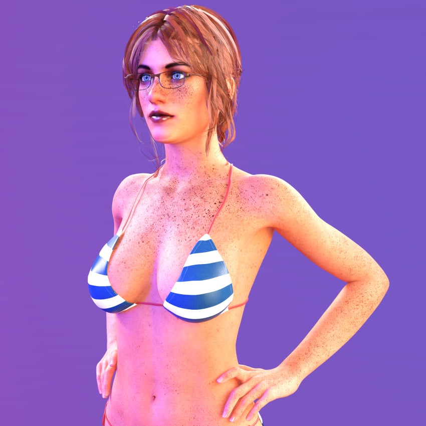 1girls 3d big_breasts bra breasts cleavage female freckles glasses kinzie_kensington red_hair saints_row solo tagme_(artist)