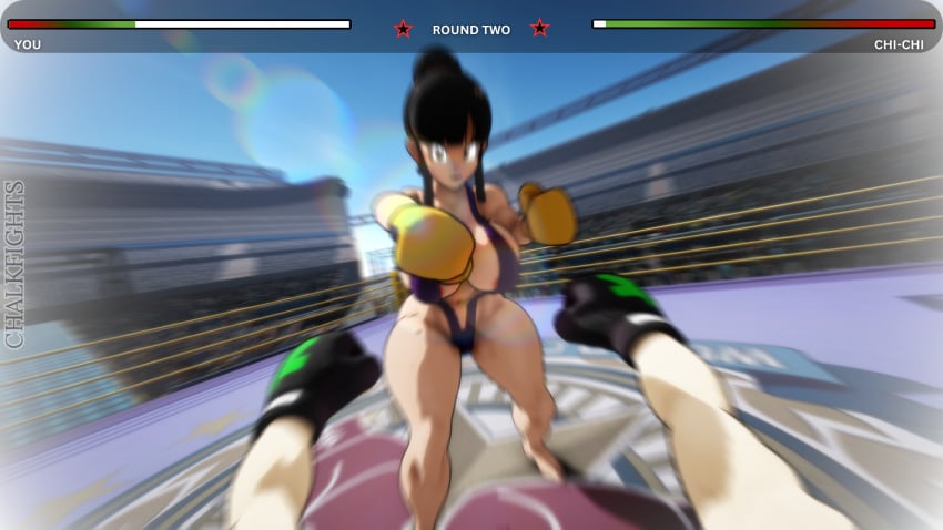 1boy 1girls 3d 3d_(artwork) anon big_breasts black_hair blurry_vision boxing boxing_gloves boxing_ring breasts chalkfights chichi dragon_ball dragon_ball_z falling_down femdom fight fighting fighting_ring hair_bun health_bar huge_breasts large_breasts male_pov milf mixed_boxing pov pov_boxing short_hair slingshot_swimsuit swimsuit thick thick_thighs thighs wide_hips