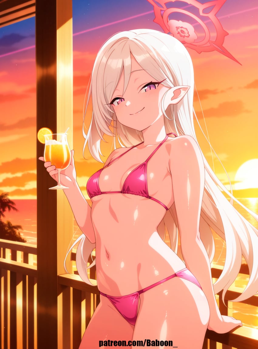 ai_generated blue_archive breasts female female_only looking_at_viewer mutsuki_(blue_archive) self_upload small_breasts standing swimsuit
