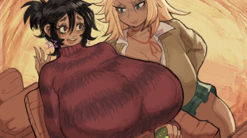 earrings huge_breasts oc spicyfuse sweater zoey_(spicyfuse)