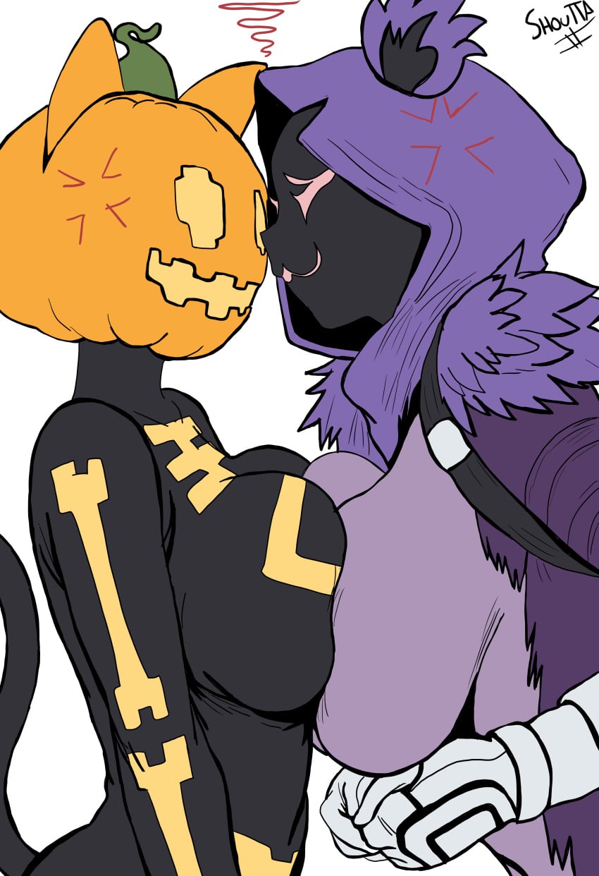 2girls antropomorph breasts duo epic_games fortnite furry_female mature_female milf pumpkin pumpkin_head raven_team_leader shouttakun spice_(fortnite)