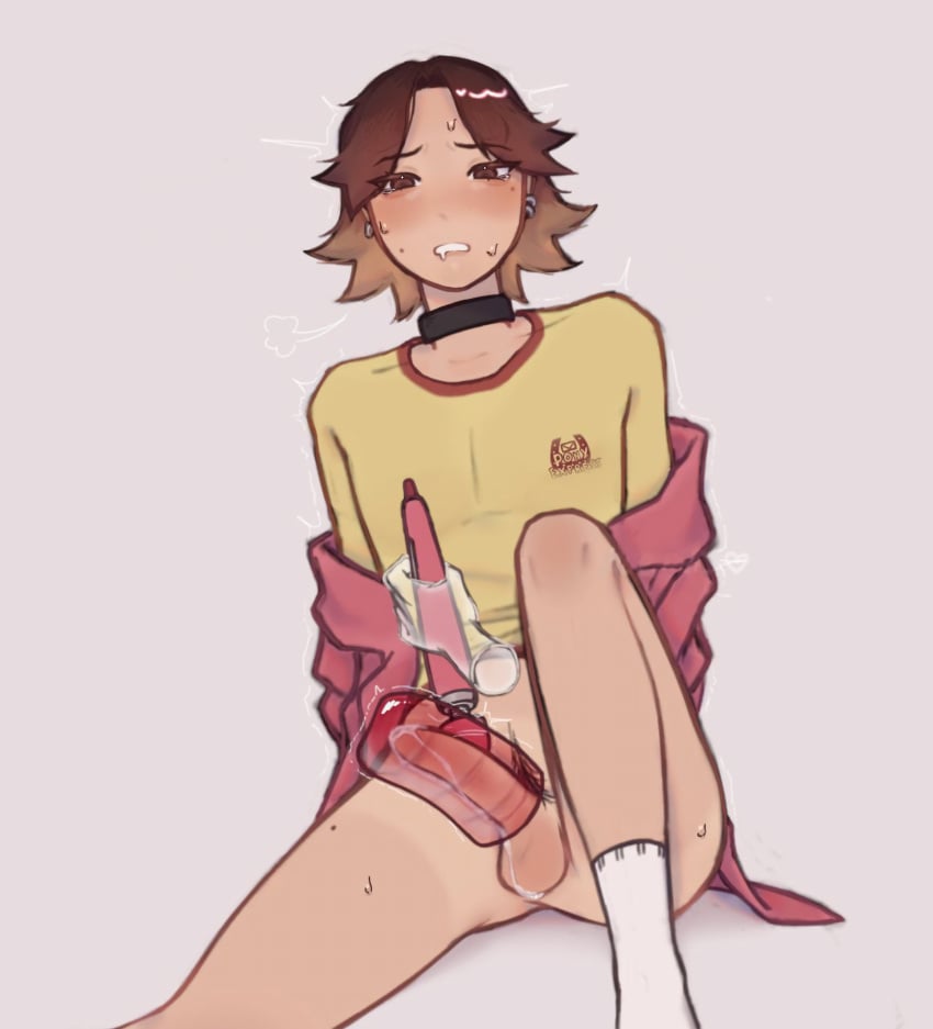 1boy choker clothed clothes_on cumming daisuke_(mouthwashing) forced_orgasm half-dressed male male_only mouthwashing noemii pov_hands sex_toy solo tagme thighs toys trembling twink twitching vibrator