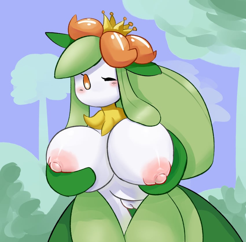 1girls areolae big_breasts blush breasts dizzytizzy female female_only flower huge_breasts large_breasts lilligant nintendo nipples no_humans one_eye_closed plant pokemon pokemon_bw pussy seductive solo thigh_gap video_games white_skin wide_hips wink