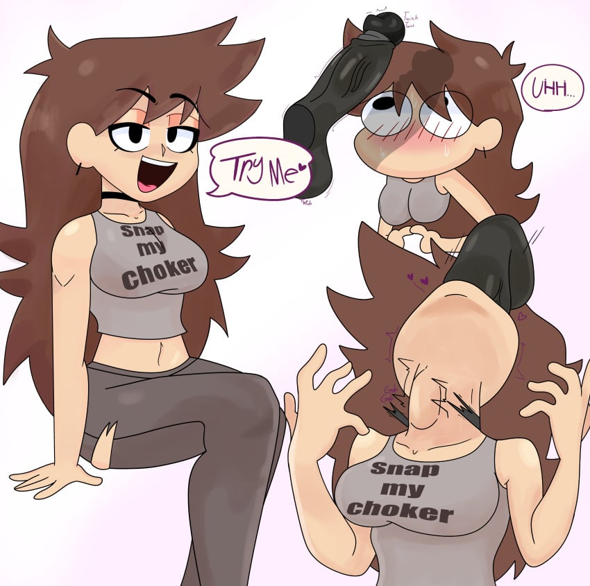 4chan asking_for_it blush choker choker_snapping garbonzobean21 jeans large_breasts penis penis_awe ripped_jeans shannon_gurr shgurr surprised_expression tank_top text_bubble text_on_clothing thigh_squish throat_bulge throat_fuck youtube youtuber