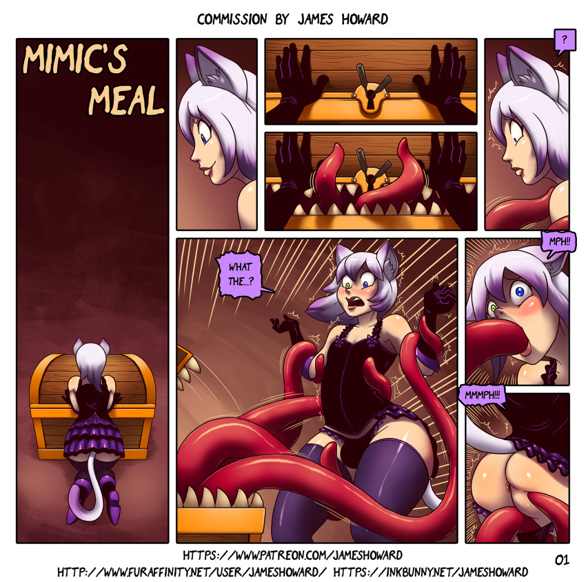 animal_humanoid anus cat_humanoid comic english_text feline furaffinity_username girly humanoid inkbunny_username james_howard mammal mimic mimic_chest page_1 patreon_username tentacle trap_(disambiguation)