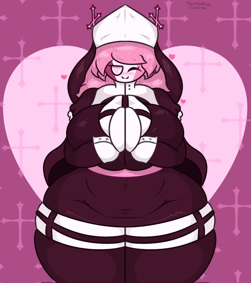 ass big_breasts big_thighs breasts enormous_thighs fat fat_thighs female female_focus female_only friday_night_funkin friday_night_funkin_mod heart heart_symbol huge_hips huge_thighs large_breasts mid-fight_masses mid_fight_masses midfight_masses nun nun_outfit pink_hair praying retrodoxl sarvente_(dokki.doodlez) sarvente_(friday_night_funkin) thick thick_ass thick_butt thick_thighs thighs thunder_thighs wide_hips