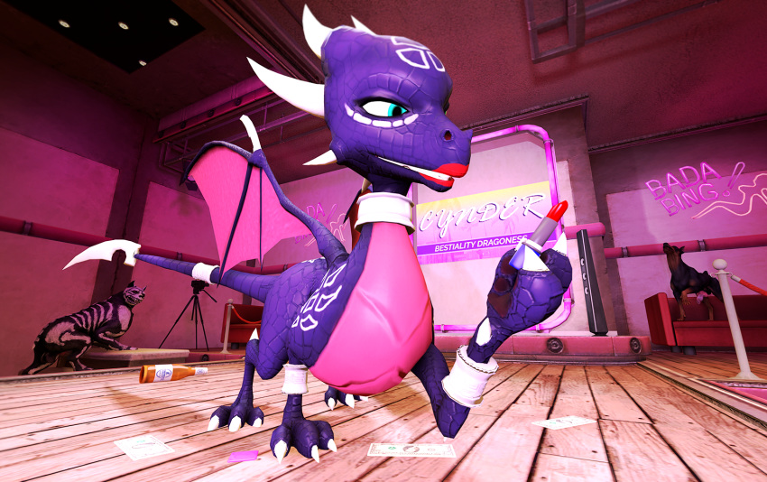 3d ardi_pink canine cynder dragon feral group lipstick lipstick_on_muzzle male mammal penis red_lipstick scalie solo source_filmmaker spyro_the_dragon strip_club video_games