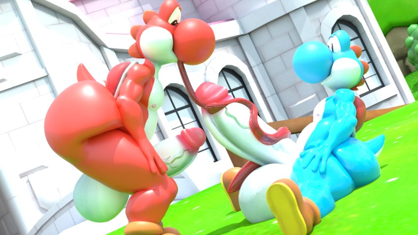 2boys 3d 3d_(artwork) anthro anthro_on_anthro azul_uwu balls big_ass big_balls big_butt big_penis big_testicles blender_(software) gay gay_sex hyper_balls hyper_genitalia hyper_penis light_blue_body light_blue_yoshi long_tongue male male/male mario_(series) nintendo outdoors outside penis red_body red_yoshi sex sitting super_mario_bros. tail testicles thick_ass thick_thighs tongue_around_penis tonguejob veiny_penis yoshi yoshi_(character)
