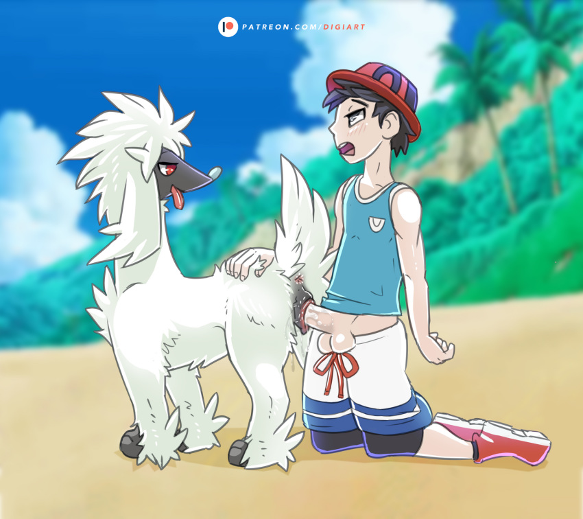 1boy 1boy1girl 1girls 2018 all_fours anatomically_correct anatomically_correct_pussy animal_genitalia animal_pussy anus ass bestiality blush canine canine_pussy clothed clothing cum cum_in_pussy cum_inside day digitoxici duo ejaculation elio_(pokemon) elio_(pokemon_usm) erection feet female feral fur furfrou furry hair half-closed_eyes human human_on_feral interspecies kneeling looking_back male male_on_feral male_penetrating mammal nature nintendo open_mouth orgasm outside paws penetration pokémon_(species) pokemon pokemon_usm pokemon_xy pokephilia pussy red_eyes sand sex sky straight text tongue tongue_out trainer tree url vaginal_penetration video_games watermark white_fur zoophilia